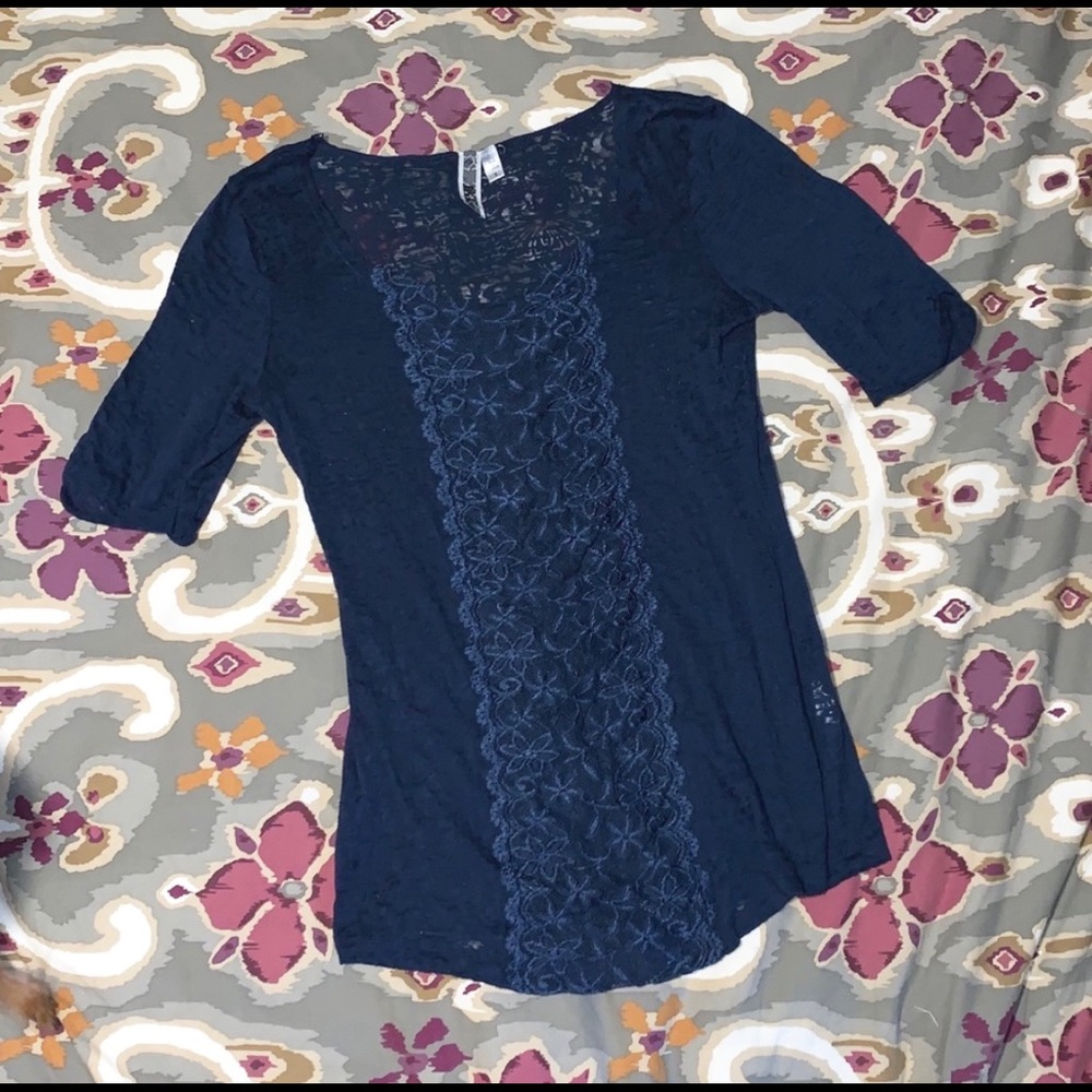 Navy Blouse, lace detailng